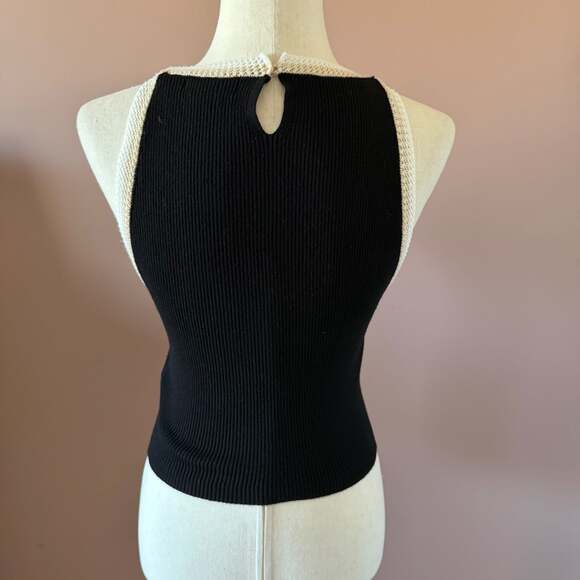 House of Harlow 1960 Black Ribbed Knit Tank Top with Crochet Trim - Picture 2 of 4